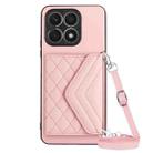 For Honor X8a Rhombic Texture Card Bag RFID Phone Case with Long Lanyard(Rose Gold) - 1