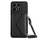 For Honor X8a Rhombic Texture Card Bag RFID Phone Case with Long Lanyard(Black) - 1