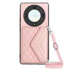 For Honor X9a / Magic5 Lite Rhombic Texture Card Bag RFID Phone Case with Long Lanyard(Rose Gold) - 1