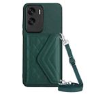 For Honor X50i Rhombic Texture Card Bag RFID Phone Case with Long Lanyard(Green) - 1