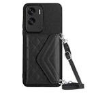 For Honor X50i Rhombic Texture Card Bag RFID Phone Case with Long Lanyard(Black) - 1