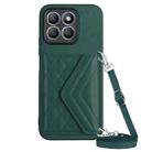 For Honor X8b 4G Global Rhombic Texture Card Bag RFID Phone Case with Long Lanyard(Green) - 1