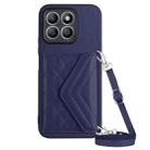 For Honor X8b 4G Global Rhombic Texture Card Bag RFID Phone Case with Long Lanyard(Dark Purple) - 1