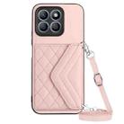 For Honor X8b 4G Global Rhombic Texture Card Bag RFID Phone Case with Long Lanyard(Rose Gold) - 1