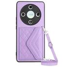 For Honor X9b / Magic6 Lite Rhombic Texture Card Bag RFID Phone Case with Long Lanyard(Light Purple) - 1