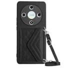 For Honor X9b / Magic6 Lite Rhombic Texture Card Bag RFID Phone Case with Long Lanyard(Black) - 1