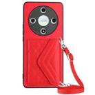 For Honor X9b / Magic6 Lite Rhombic Texture Card Bag RFID Phone Case with Long Lanyard(Red) - 1