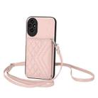 For Honor 200 5G Rhombic Texture Card Bag RFID Phone Case with Long Lanyard(Rose Gold) - 1