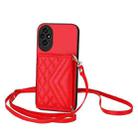 For Honor 200 5G Rhombic Texture Card Bag RFID Phone Case with Long Lanyard(Red) - 1