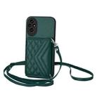 For Honor 200 Pro 5G Rhombic Texture Card Bag RFID Phone Case with Long Lanyard(Green) - 1