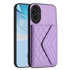 For Honor 200 Pro 5G Rhombic Texture Card Bag RFID Phone Case with Long Lanyard(Light Purple) - 3