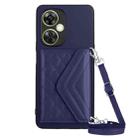 For OPPO K11X / OnePlus Nord CE 3 Lite Rhombic Texture Card Bag RFID Phone Case with Long Lanyard(Dark Purple) - 1