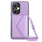 For OPPO K11X / OnePlus Nord CE 3 Lite Rhombic Texture Card Bag RFID Phone Case with Long Lanyard(Light Purple) - 1