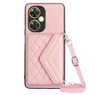 For OPPO K11X / OnePlus Nord CE 3 Lite Rhombic Texture Card Bag RFID Phone Case with Long Lanyard(Rose Gold) - 1