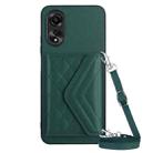 For OPPO A17 Rhombic Texture Card Bag RFID Phone Case with Long Lanyard(Green) - 1