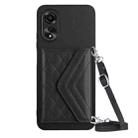 For OPPO A17 Rhombic Texture Card Bag RFID Phone Case with Long Lanyard(Black) - 1