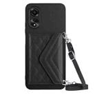 For OPPO A38 4G / A18 4G Rhombic Texture Card Bag RFID Phone Case with Long Lanyard(Black) - 1