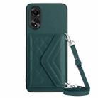 For OPPO A58 / A58x Rhombic Texture Card Bag RFID Phone Case with Long Lanyard(Green) - 1