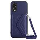 For OPPO A58 / A58x Rhombic Texture Card Bag RFID Phone Case with Long Lanyard(Dark Purple) - 1