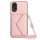For OPPO A58 / A58x Rhombic Texture Card Bag RFID Phone Case with Long Lanyard(Rose Gold) - 1