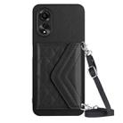 For OPPO A58 / A58x Rhombic Texture Card Bag RFID Phone Case with Long Lanyard(Black) - 1