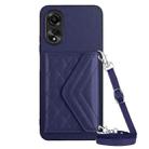 For OPPO A58 4G Rhombic Texture Card Bag RFID Phone Case with Long Lanyard(Dark Purple) - 1