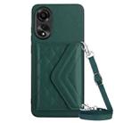 For OPPO A78 4G Rhombic Texture Card Bag RFID Phone Case with Long Lanyard(Green) - 1