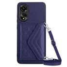 For OPPO A78 4G Rhombic Texture Card Bag RFID Phone Case with Long Lanyard(Dark Purple) - 1