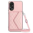 For OPPO A78 4G Rhombic Texture Card Bag RFID Phone Case with Long Lanyard(Rose Gold) - 1