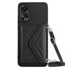 For OPPO A78 4G Rhombic Texture Card Bag RFID Phone Case with Long Lanyard(Black) - 1