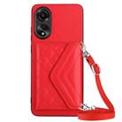 For OPPO A78 4G Rhombic Texture Card Bag RFID Phone Case with Long Lanyard(Red) - 1