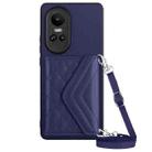 For OPPO Reno10 5G Rhombic Texture Card Bag RFID Phone Case with Long Lanyard(Dark Purple) - 1