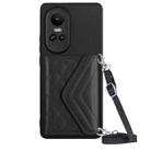 For OPPO Reno10 5G Rhombic Texture Card Bag RFID Phone Case with Long Lanyard(Black) - 1