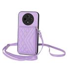 For OPPO A3 Pro 5G Rhombic Texture Card Bag RFID Phone Case with Long Lanyard(Purple) - 1