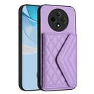 For OPPO A3 Pro 5G Rhombic Texture Card Bag RFID Phone Case with Long Lanyard(Purple) - 3