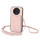 For OPPO A3 Pro 5G Rhombic Texture Card Bag RFID Phone Case with Long Lanyard(Rose Gold) - 1