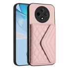 For OPPO A3 Pro 5G Rhombic Texture Card Bag RFID Phone Case with Long Lanyard(Rose Gold) - 3