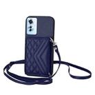 For OPPO Reno11 F Thai Version Rhombic Texture Card Bag RFID Phone Case with Long Lanyard(Blue) - 1