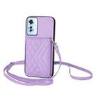 For OPPO Reno11 F Thai Version Rhombic Texture Card Bag RFID Phone Case with Long Lanyard(Purple) - 1