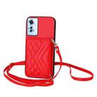 For OPPO Reno11 F Thai Version Rhombic Texture Card Bag RFID Phone Case with Long Lanyard(Red) - 1