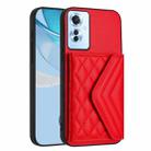 For OPPO Reno11 F Thai Version Rhombic Texture Card Bag RFID Phone Case with Long Lanyard(Red) - 3