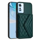 For OPPO F25 Pro 5G India Rhombic Texture Card Bag RFID Phone Case with Long Lanyard(Green) - 3