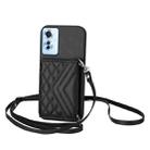 For OPPO F25 Pro 5G India Rhombic Texture Card Bag RFID Phone Case with Long Lanyard(Black) - 1