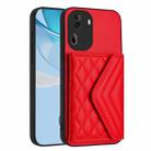 For OPPO Reno11 Global Rhombic Texture Card Bag RFID Phone Case with Long Lanyard(Red) - 3