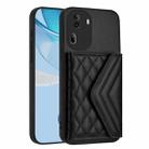 For OPPO Reno11 Pro Global Rhombic Texture Card Bag RFID Phone Case with Long Lanyard(Black) - 3