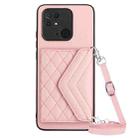 For Xiaomi Redmi 10C Rhombic Texture Card Bag RFID Phone Case with Long Lanyard(Rose Gold) - 1