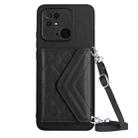 For Xiaomi Redmi 10C Rhombic Texture Card Bag RFID Phone Case with Long Lanyard(Black) - 1