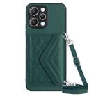 For Xiaomi Redmi 12 4G Rhombic Texture Card Bag RFID Phone Case with Long Lanyard(Green) - 1