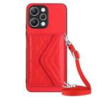 For Xiaomi Redmi 12 4G Rhombic Texture Card Bag RFID Phone Case with Long Lanyard(Red) - 1