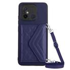 For Xiaomi Redmi 12C / 11A Rhombic Texture Card Bag RFID Phone Case with Long Lanyard(Dark Purple) - 1